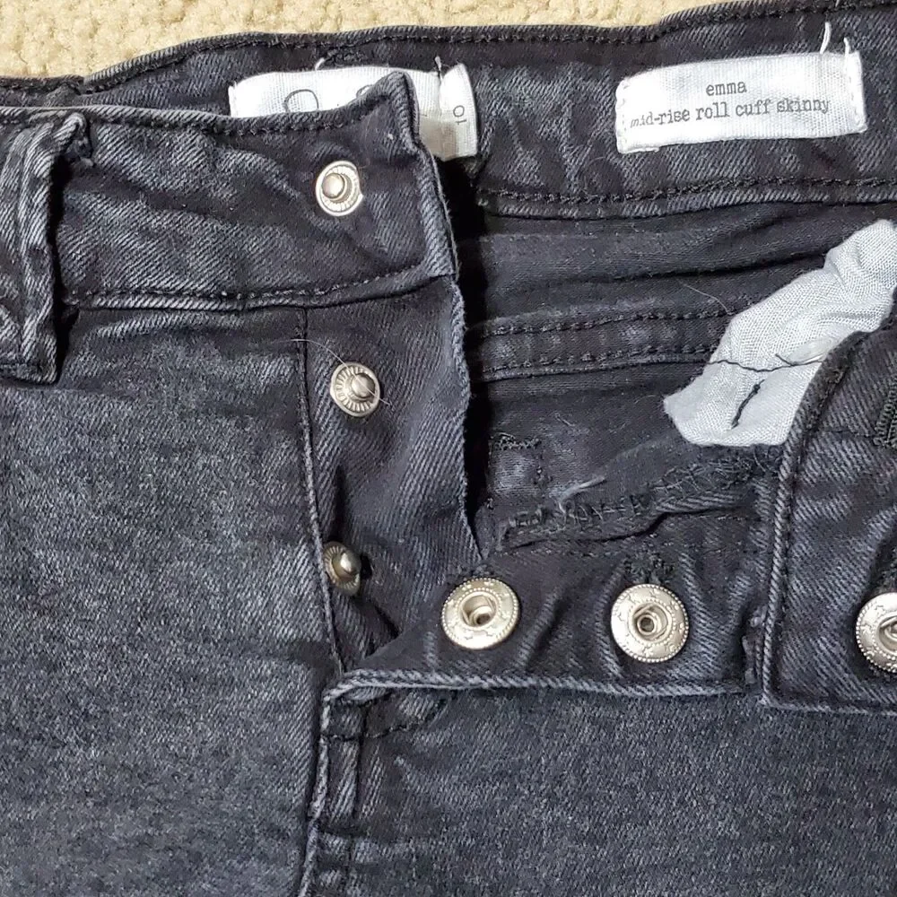 Jessica Simpson Girls Sz 10 Mid-Rise Emma Destructed Skinny Jeans Black Wash